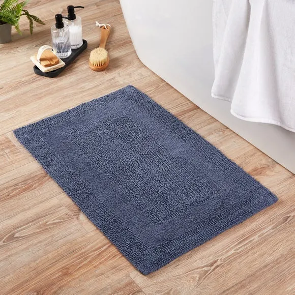 Reversible Bath Mat - Folkstone Blue, Cotton