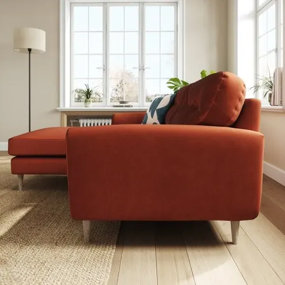 Reversible Corner Chaise Sofa - Orange, Velvet