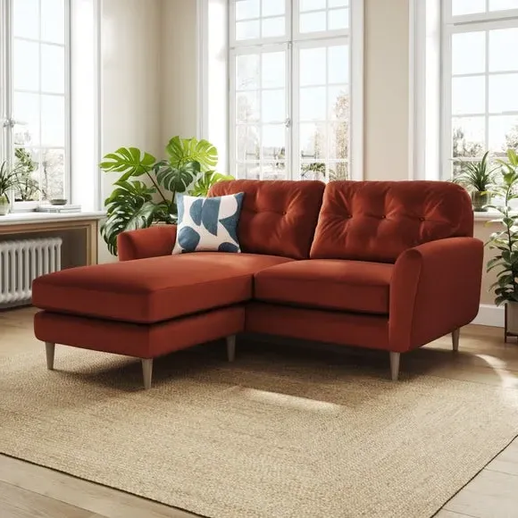 Reversible Corner Chaise Sofa - Orange, Velvet
