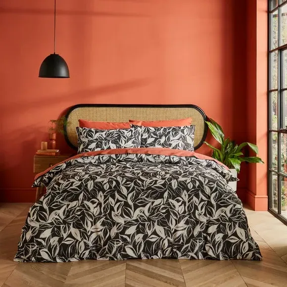 Reversible Duvet Cover Set - Black, Cotton