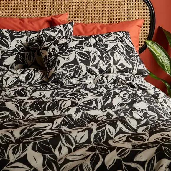 Reversible Duvet Cover Set - Black, Cotton