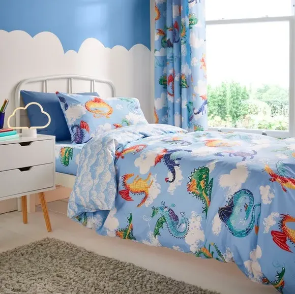 Reversible Duvet Cover Set - Blue, Cotton