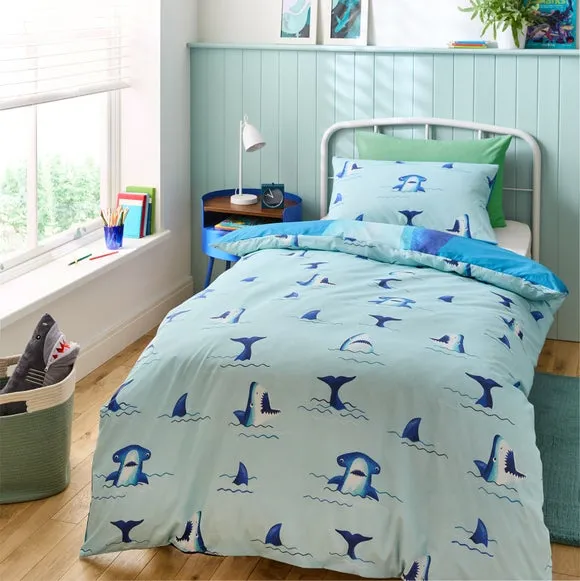 Reversible Duvet Cover Set - Blue, Polycotton