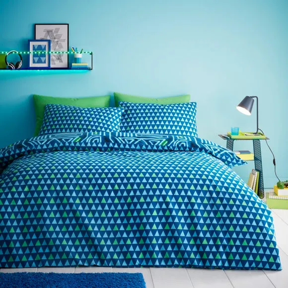 Reversible Duvet Cover Set - Blue, Polycotton