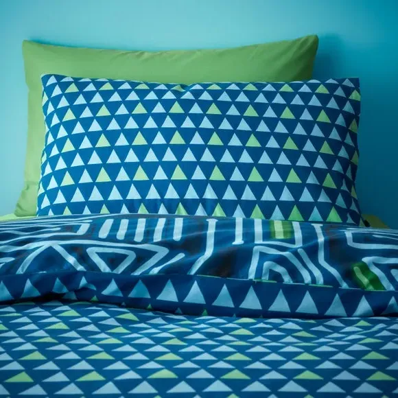 Reversible Duvet Cover Set - Blue, Polycotton