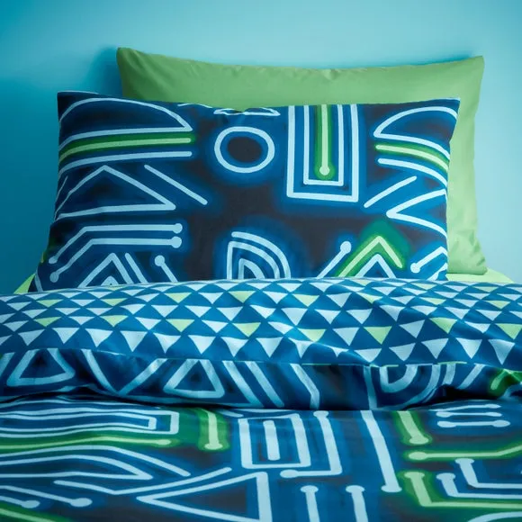 Reversible Duvet Cover Set - Blue, Polycotton