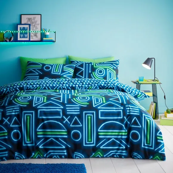 Reversible Duvet Cover Set - Blue, Polycotton