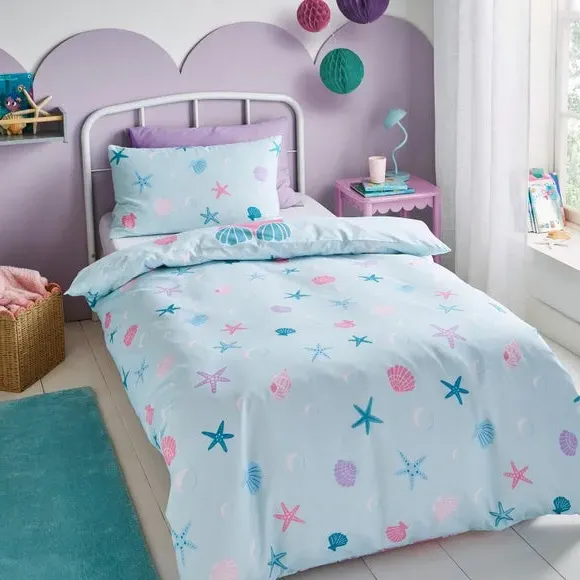 Reversible Duvet Cover Set - Blue, Polycotton