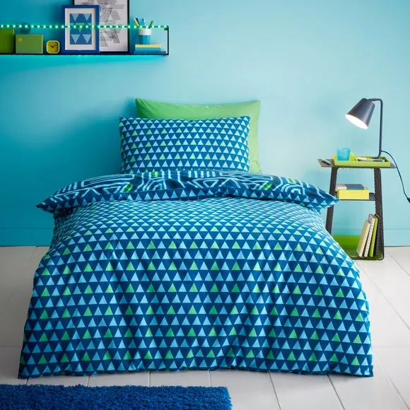 Reversible Duvet Cover Set - Blue, Polycotton
