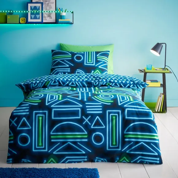 Reversible Duvet Cover Set - Blue, Polycotton image