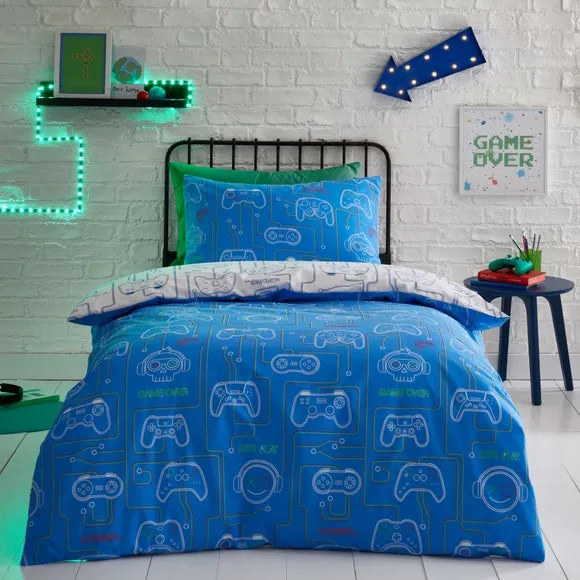 Reversible Duvet Cover Set - Blue, Polycotton image