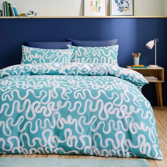 Reversible Duvet Cover Set - Blue, Polyester