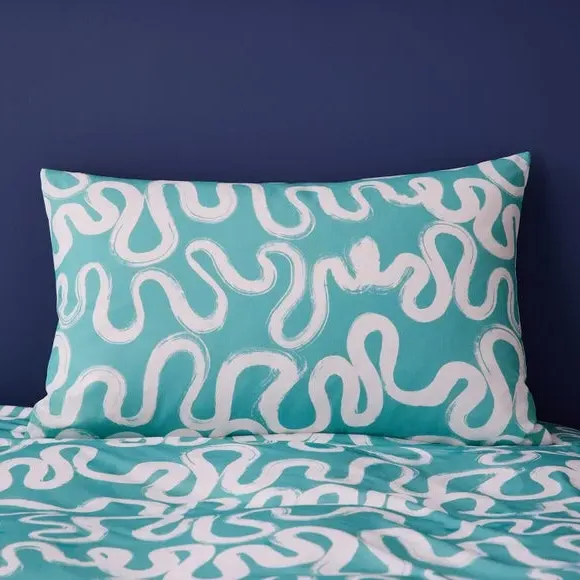 Reversible Duvet Cover Set - Blue, Polyester