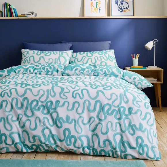 Reversible Duvet Cover Set - Blue, Polyester image