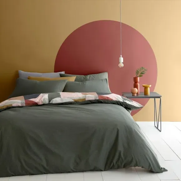 Reversible Duvet Cover Set - Green, Polycotton