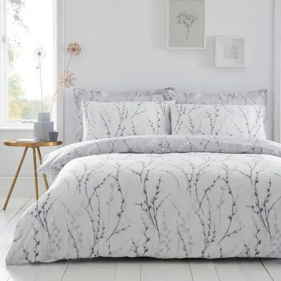 Reversible Duvet Cover Set - Light Grey, Cotton