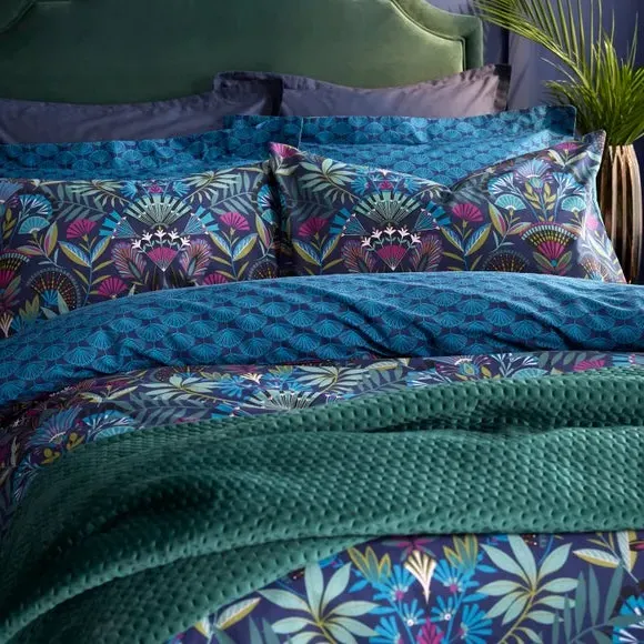 Reversible Duvet Cover Set - Navy, Cotton