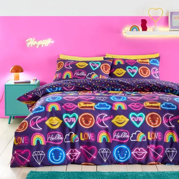 Reversible Duvet Cover Set - Purple, Polycotton
