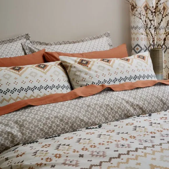 Reversible Duvet Cover Set - Terracotta, Polycotton