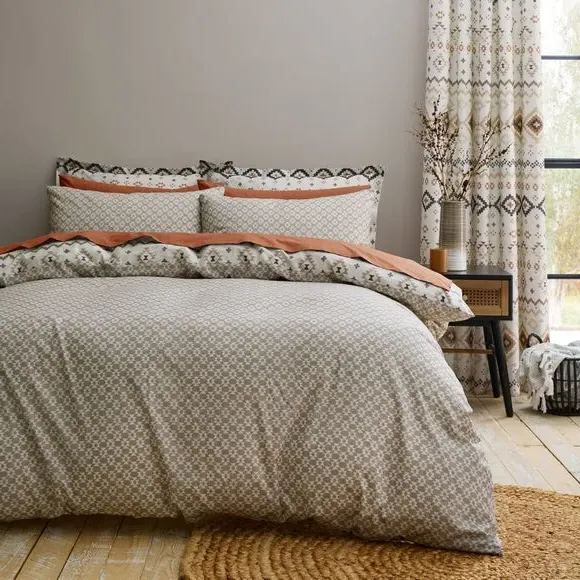 Reversible Duvet Cover Set - Terracotta, Polycotton