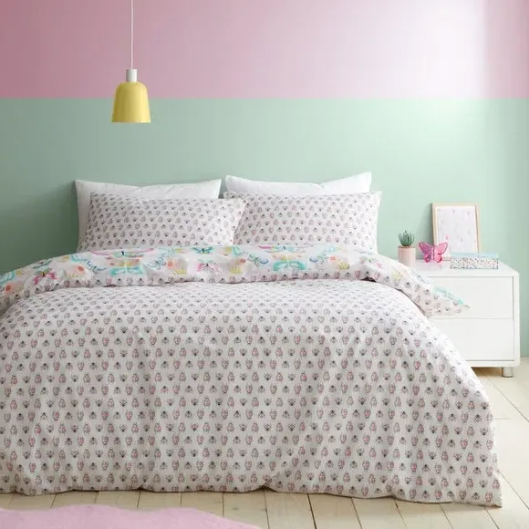 Reversible Duvet Cover Set - White, Polycotton