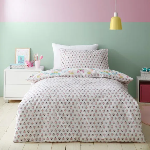 Reversible Duvet Cover Set - White, Polycotton