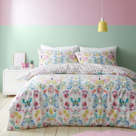 Reversible Duvet Cover Set - White, Polycotton