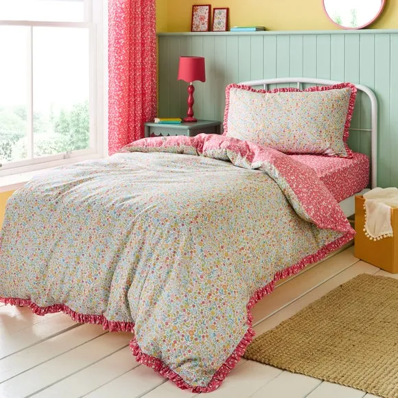 Reversible Duvet Set with Frills - Pink, Cotton image