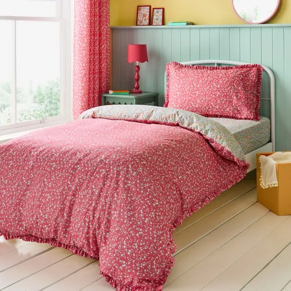 Reversible Duvet Set with Frills - Pink, Cotton