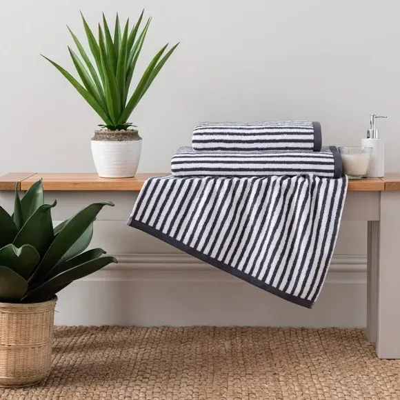 Reversible Striped Towel - Charcoal, Cotton