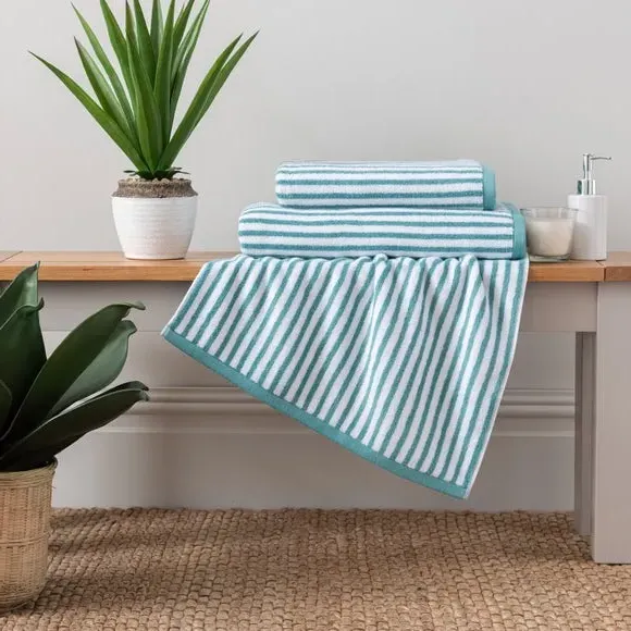 Reversible Striped Towel - Kingfisher, Cotton