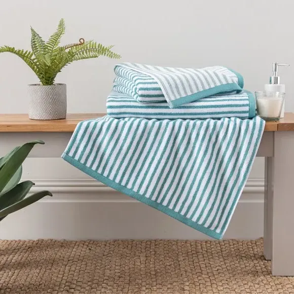 Reversible Striped Towel - Kingfisher, Cotton