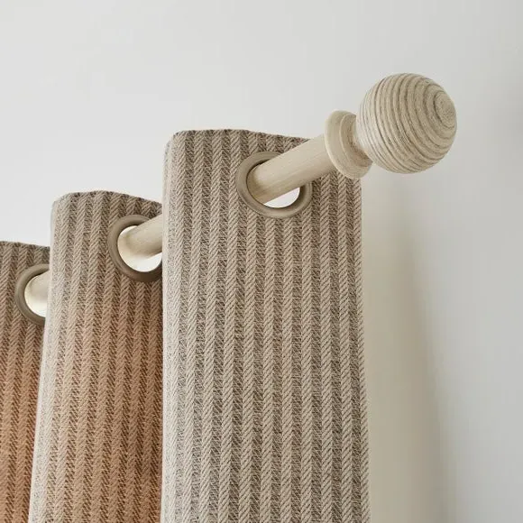 Ribbed Ball Curtain Pole - Grey Oak, Wood