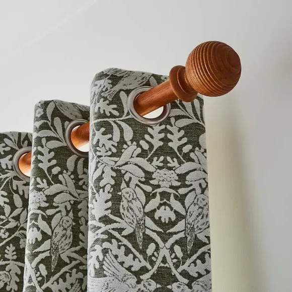 Ribbed Ball Curtain Pole - Walnut, Wood