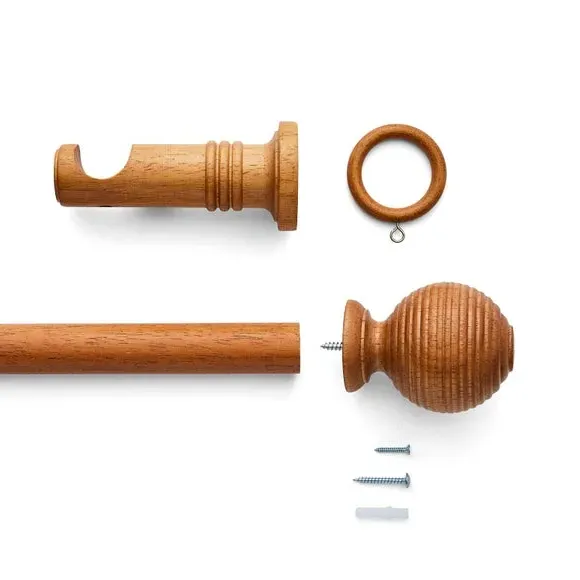 Ribbed Ball Curtain Pole - Walnut, Wood