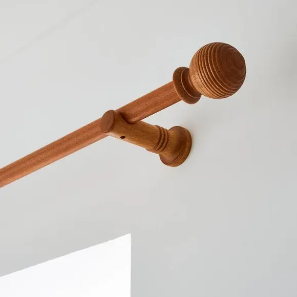 Ribbed Ball Curtain Pole - Walnut, Wood