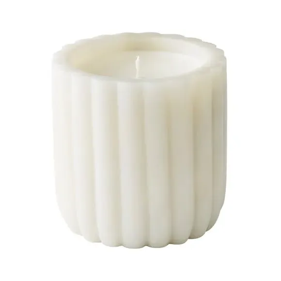 Ribbed Candle with Floral Scent - White, Marble