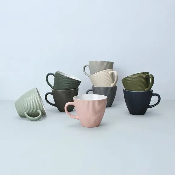 Ribbed Coffee Mug with Handle - Blush, Stoneware