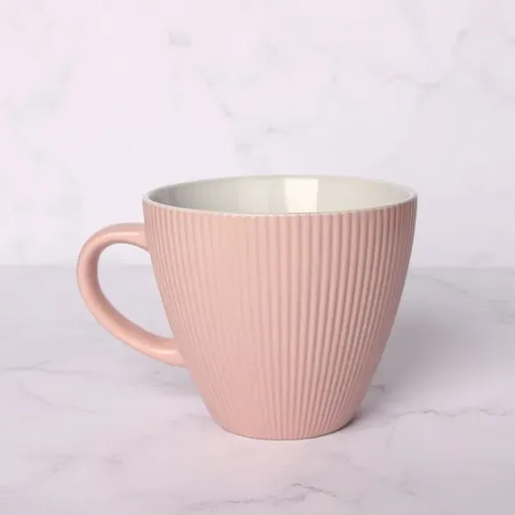 Ribbed Coffee Mug with Handle - Blush, Stoneware image