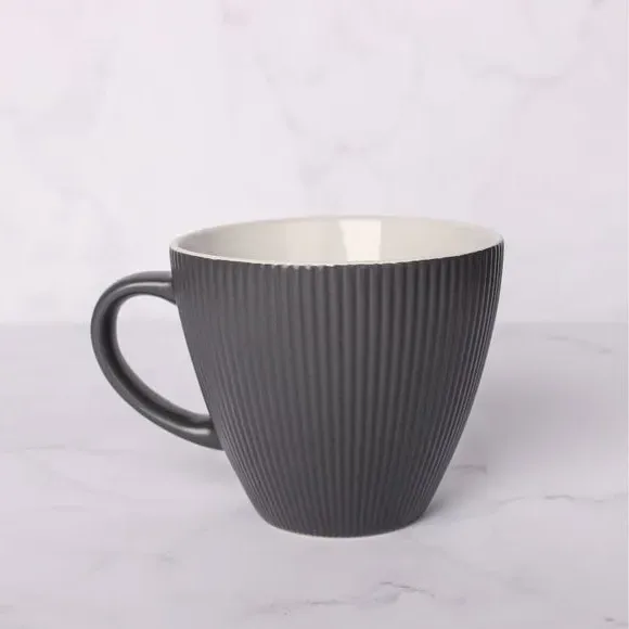 Ribbed Coffee Mug with Handle - Graphite, Stoneware