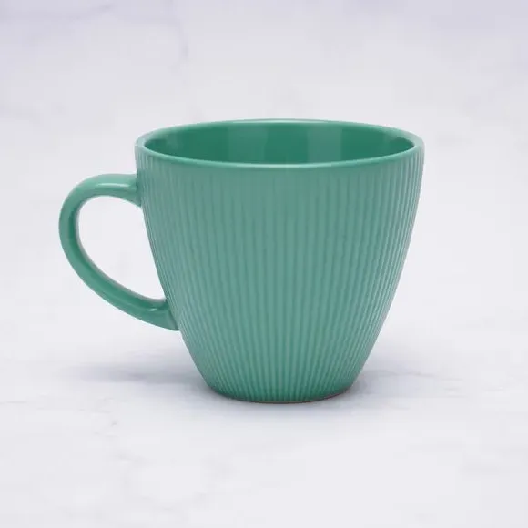 Ribbed Coffee Mug with Handle - Green, Stoneware