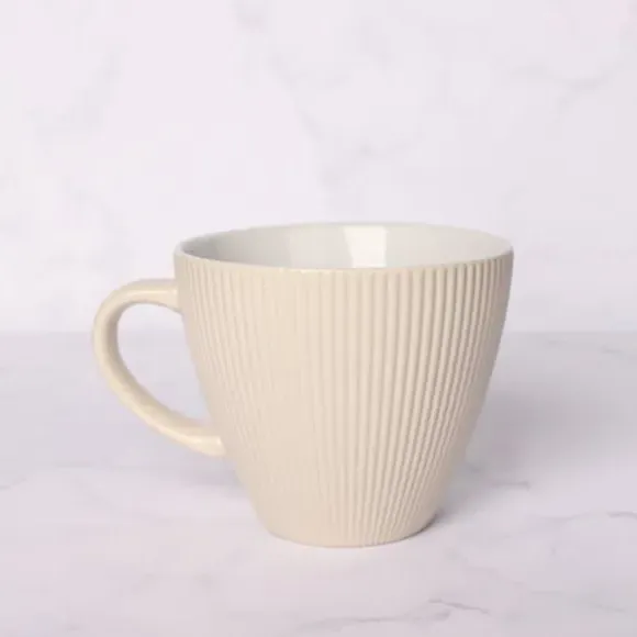 Ribbed Coffee Mug with Handle - Ivory, Stoneware