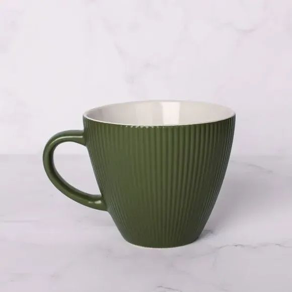 Ribbed Coffee Mug with Handle - Olive, Stoneware
