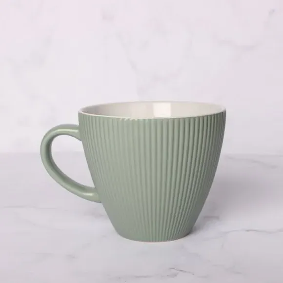 Ribbed Coffee Mug with Handle - Sage, Stoneware