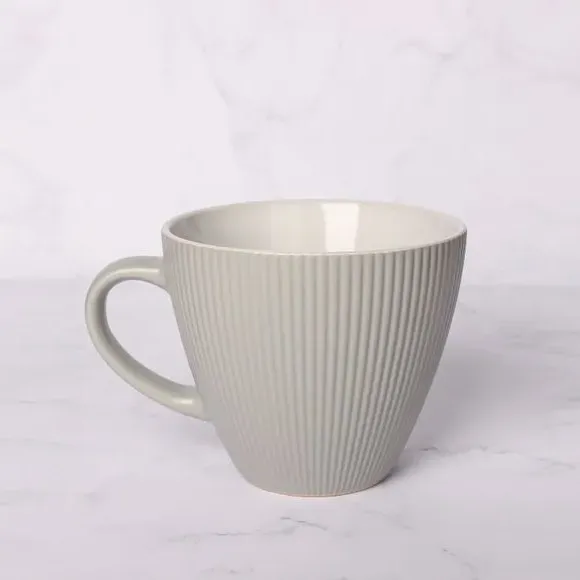Ribbed Coffee Mug with Handle - Silver, Stoneware
