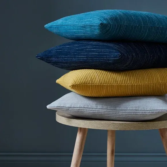 Ribbed Cushion with Zip Fastening - Ochre, Cotton