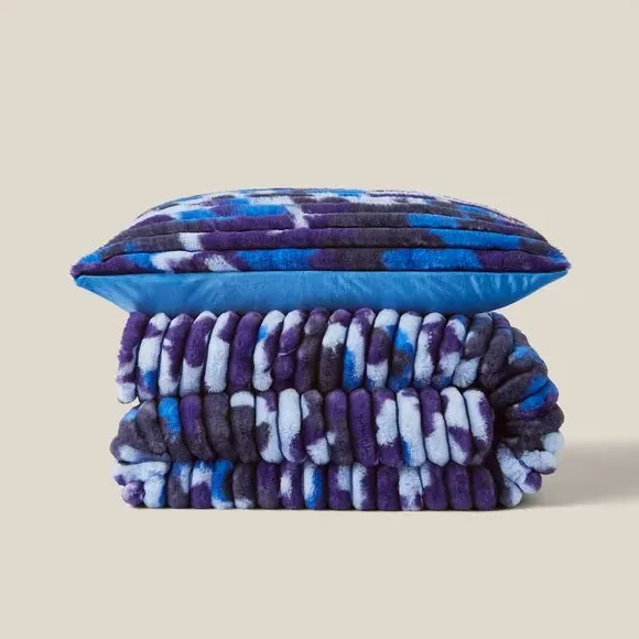 Ribbed Duvet Cover Set with Pillowcases - Blue