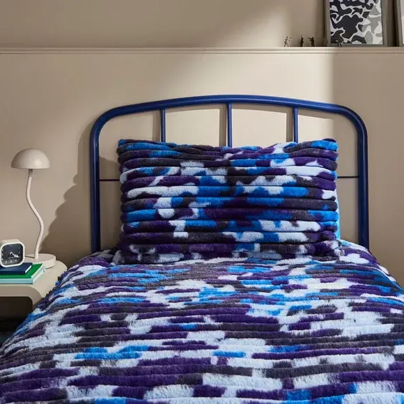 Ribbed Duvet Cover Set with Pillowcases - Blue