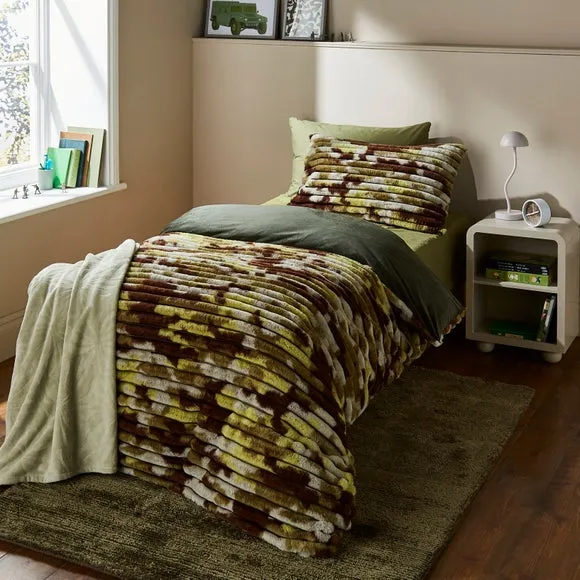 Ribbed Duvet Cover Set with Pillowcases - Green