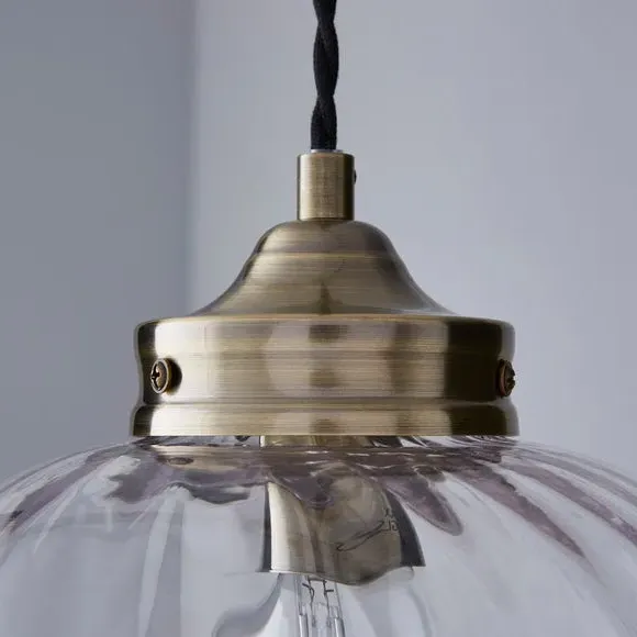 Ribbed Glass Pendant Light - Antique Brass
